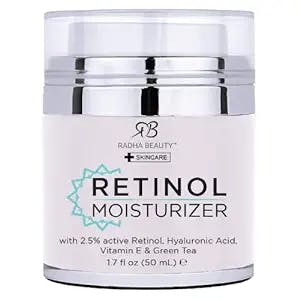 Radha Beauty Moisturizing Miracle Retinol Cream for Face - with 2.5% Retinol, Hyaluronic Acid, Vitamin E and Green Tea. Best Night and Day Anti-Aging Wrinkle Cream 1.7 fl oz.