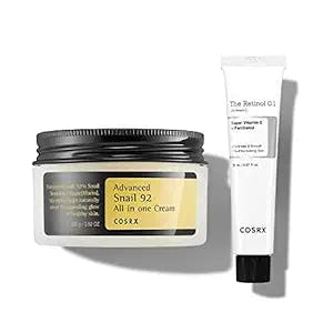 COSRX Skin Cycling Routine - Snail Mucin 92% Cream + Retinol 0.1 Cream, Recovery Set for Face and Neck, Fine Lines Spot Treatment, Repair Moisturizer for Face