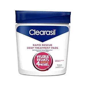 Clearasil Rapid Rescue Deep Treatment Acne Face Pads, Maximum Strenght with 2% Salicylic Acid Acne Treatment Medicine, 90 Count