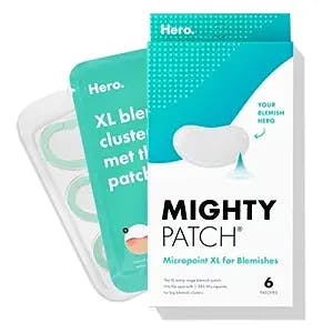 Mighty Patch Micropoint for Blemishes from Hero Cosmetics - Hydrocolloid Acne Spot Treatment Patch for Early Stage Zits and Hidden Pimples, 1,385 Proprietary Micropoints (6 XL Patches)