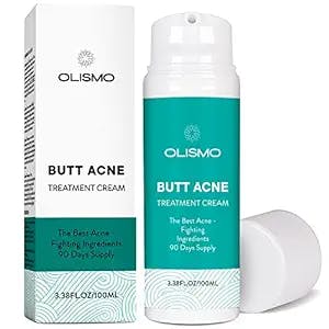 Butt Acne Clearing Treatment, Bum Acne Treatment Cream Clears Acne, Pimples, Blackheads, Zits and Razor Bumps for the Buttocks and Thigh Area with Natural Formula & Fast Results 3.5oz/100g Formulated in Japan by OLISMO