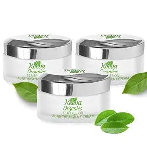 Keeva Organics Acne Treatment Cream With Secret TEA TREE OIL Formula - Perfect For Fighting Breakouts, Spots, Cystic Acne, Acne Scar Removal - See Results in Days Without Dry Skin (6oz)