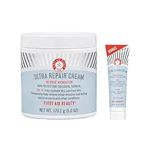 First Aid Beauty Ultra Repair Cream Intense Hydration Moisturizer for Face and Body Bundle – Classic 6 oz Jar + Bonus 1 oz Travel Size Tube