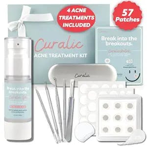 Curalic Acne Treatment Kit (Value Pack - 57 Count) - 48 Hydrocolloid Pimple Patches For Face, 9 Microdart Acne Patches, 2% Salicylic Acid Acne Spot Treatment Cream, Pimple Popper Tool Kit | Korean Beauty, Gift Set, Acne Skin Care Set, For Women, Men, Teens