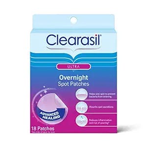 Clearasil Overnight Spot Patches, Advanced Healing Hydrocolloid Acne Pimple Treatment, Blemish Spot Stickers for Face, 18 Count (Pack of 6)