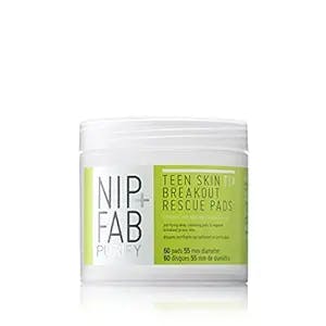 Nip + Fab Teen Skin Fix Zero Breakout Rescue Face Pads with Salicylic Acid, Witch Hazel and Antioxidant Wasabi Extract, BHA Facial Pad for Cleansing Pores Prevent Breakouts Blemishes, 60 Count