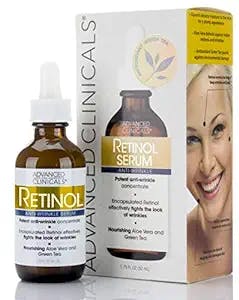 Advanced Clinicals Retinol Facial Serum Moisturizer Skin Care For Face, Anti Aging Retinol Concentrate Reduces Appearance Of Wrinkles & Fine Lines W/Nourishing Aloe Vera & Green Tea, 1.75 Fl Oz