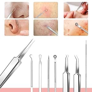 Blackhead Remover 8 Pcs Stainless Steel Pimple Popper Tool Kit Whitehead Blemish Removal Tool Comedone Extractor with Portable Metal Case
