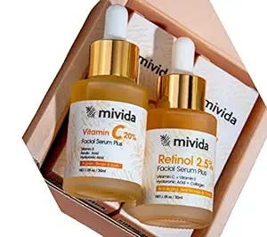 mivida Mother's Day Gift Set, Facial Serum Set | 2.5% Retinol Serum + 20% Vitamin C Serum For Face | Firming, Brightening & Hydrating Serum for Face | Retinol Nighttime Facial Serum, Vitamin C for Day Routine | Facial Skin Care Sets ,1 fl oz ea (Pack of 2)
