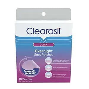 Clearasil Overnight Spot Patches, Advanced Healing Hydrocolloid Acne Pimple Treatment, Blemish Spot Stickers for Face, 18 count