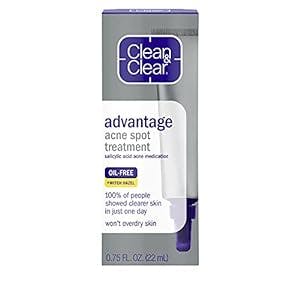 Clean & Clear Advantage Acne Spot Treatment Gel Cream with 2% Salicylic Acid Acne Medication, Witch Hazel & BHA, Oil-Free Gel Pimple Cream for Adults & Teens, Salicylic Acid.75 oz