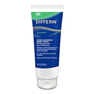Acne Body Wash by the makers of Differin Gel, Acne Treatment Cleanser with Salicylic Acid, Cream to Lather Formula for Back, Chest, Shoulders, 10 Oz.