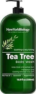 New York Biology Tea Tree Body Wash - Helps Soothe Itchy Skin, Jock Itch, Athletes Foot, Toenail Fungus, Eczema, Acne, Body Odor and Ringworm - Moisturizing Body Wash for Men & Women – 16 Fl oz