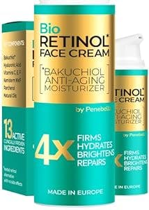 PENEBELLA Bakuchiol Face Moisturizer - Made in Europe - Anti-aging Retinol Alternative - Moisturizing & Hydrating - Wrinkle Cream for Face & Neck - Hyaluronic Acid Cream - Vitamin C, E, F, Natural Oils (Lift Cream)