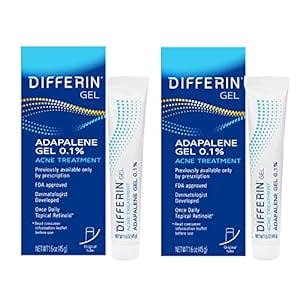 Differin Acne Treatment Gel, 180 Day Supply, Retinoid Treatment for Face with 0.1% Adapalene, Gentle Skin Care for Acne Prone Sensitive Skin, 45g Tube, Pack of 2 (Packaging May Vary)