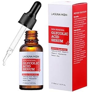 15% Glycolic Acid Serum - Anti Aging Formula for Face with Aloe, Hyaluronic Acid, Retinol - Exfoliate, Reduce Wrinkles, Brighten Dark Spots, Smooth, Hydrate, Plump - for All Skin Types (1oz)