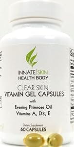 Clear Skin Acne Vitamin Gel Capsules with Evening Primrose Oil, Vitamin A, D (D3) and E 60 Caps All Natural Complex Skin Nutrition multivitamin Supplement by Innate Skin