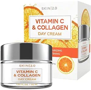 Skin 2.0 Vitamin C and Collagen Daily Face Moisturizer - Anti-Aging, Prevents Sun Damage, Skin Tightening, Brightening Day Cream - Cruelty Free Korean Skincare For All Skin Types - 1.69 Fl. oz