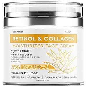 Retinol Cream for Face - Retinol Moisturizer for Face with Collagen and Hyaluronic Acid - Anti Aging Face Moisturizer for Women - Collagen Cream for Fine Lines, Dry Skin, Wrinkles - All Skin Types