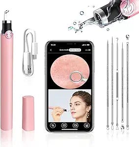 Visible Blackhead Remover Tools, Pimple Popper Cleaner with a 20x Magnification Waterproof Camera and Light, Rechargeable Blackhead Extractor Tool for iPhone, iPad & Android