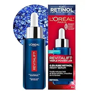 'L'Oreal Paris Revitalift Triple Power LZR Retinol Night Serum For Face, With 0.3% Pure Retinol, Moisturizes Skin and Eliminates Deep Wrinkles, For All Skin Types, 30ml