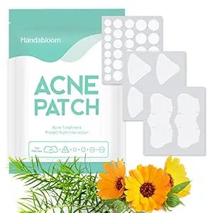 Mandabloom Acne Patch Pimple Patch, 6 Sizes 104 Dot & Nose & T-Zone Patches Acne Absorbing Cover Patch, Acne Patches for Face, Chin or Body, Acne Treatment with Tea Tree & Calendula Oil