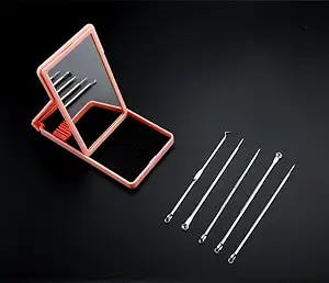5 Pcs Blackhead Remover Pimple Popper Tool Kit Black Head Remover Comedone Extractor Tool Kit with Mirror for Quick and Easy Removal of Pimples Blackheads, Zit Removing, Forehead, Facial and Nose