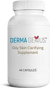 DERMA GENIUS Oily Skin Clarifying Supplement - Hormonal Cystic Acne Pills | Clear Skin Vitamins for Teens, Adults, 46 Caps
