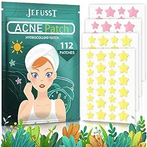Jefusst Acne Pimple Patch 112 Counts, Invisible Hydrocolloid Acne Patch with Tea Tree Oil & Calendula Oil, Yellow & Pink Star-Shaped Acne Spot Healing Patch Zit Patches for Face
