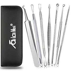 7-Piece Blackhead Remover Kit - Pimple Comedone Extractor Tool set for Facial Acne and Treatment for Blemish, Whitehead Popping, Zit Removing for Risk Free Nose Face Skin with Metal Case