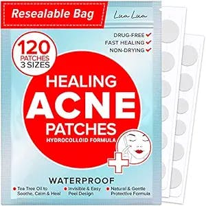 lualua Acne Pimple Patches (120 Pack 3 Sizes) – Invisible Hydrocolloid Bandages with Tea Tree Oil, Absorbing Patches for Acne Spot Treatment, Blemish & Zit Stickers
