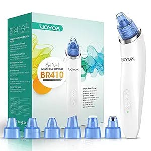 VOYOR Blackhead Remover Pore Vacuum - Electric Face Vacuum Pore Cleaner Acne White Heads Removal with 6 Suction Head BR410