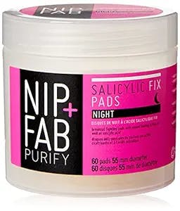 Nip + Fab Salicyclic Fix Night Pads for Face with Hyaluronic Acid, Exfoliating Facial Pad BHA Exfoliant for Skin Hydration Acne Breakouts and Blemishes, 60 Pads, 2.7 Ounce