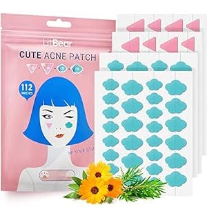 Acne Patch Pimple Patch, LitBear Cloud & Triangle Shaped Acne Absorbing Cover Patch, Hydrocolloid Acne Patches For Face Zit Patch Acne Dots, Tea Tree Oil + Centella, 112 Patches, 14mm & 10mm