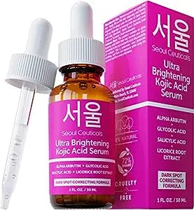 Korean Skin Care Kojic Acid Serum Alpha Arbutin Serum – Korean Beauty Skincare Dark Spot Remover Corrector Glycolic Acid Serum + Salicylic Acid K Beauty for that Glowing, Even Skin Tone 1oz