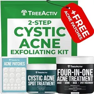 2 Step Cystic Acne Exfoliating Treatment Kit, Sulfur Skin Care Products For Hormonal Acne, Exfoliating Face Scrub & Mask, Bentonite Clay & Tea Tree Oil Acne Spot Treatment, 60-Day Supply by TreeActiv