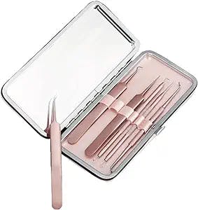 gudemoni 6-Piece Acne Blackhead Removal Tool, Professional Acne, Whitehead Acne, with Cosmetic Mirror Shell Pimple Popper Tool kit (Pink)