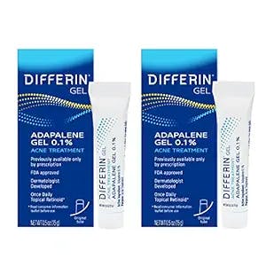 Differin Acne Treatment Gel, 60 Day Supply, Retinoid Treatment for Face with 0.1% Adapalene, Gentle Skin Care for Acne Prone Sensitive Skin, 15g Tube (Pack of 2) (Packaging May Vary)