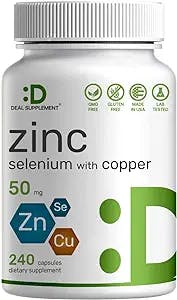 Zinc 50mg with Selenium 200mcg + Copper, 240 Capsules, 8 Month Supply, 3 in 1 Mineral Formula, Zinc Picolinate Complex Supplement, Supports Healthy Immune System for Adults and Kid