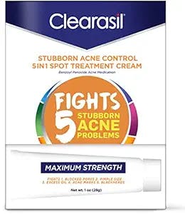 Clearasil Stubborn Acne Control 5 in 1 Spot Treatment Cream, 1 oz (Pack of 6)