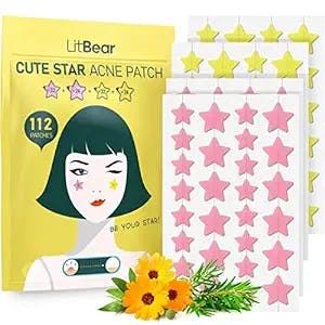 LitBear Acne Patch Pimple Patch, Pink & Yellow Star Shaped Acne Absorbing Cover Patch, Hydrocolloid Acne Patches For Face Zit Patch Acne Dots, Tea Tree Oil + Centella, 112 Patches, 14mm & 10mm