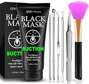 Blackhead Remover Mask Valuable 3-in-1 Kit Purifying Peel Off Mask, With 5 Blackhead & Pimple Comedone Extractors and Silicone Brush, Deep Cleansing Blackheads Removal Mask Kit
