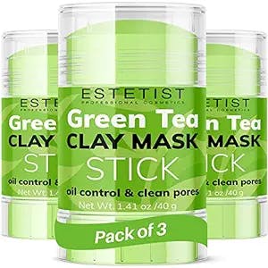 ESTETIST Green Tea Clay Mask Stick Set Purifying Face Mask Replenishing Moisture Deep Pore Cleanser Blackhead Remover Oil Control Skin Detoxifying Anti-Acne Treatment for All Skin Types Pack of 3