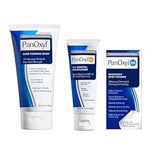 PanOxyl 10% Benzoyl peroxide Acne Foaming Wash, Oil Control Moisturizer & Patches Bundle