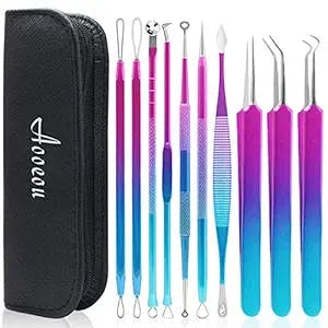 Blackhead Remover Tool Kit, Aooeou 10 Pcs Professional Pimple Popper Tool -Treatment for Pimples, Blackheads, Blemish, Zit Removing, Forehead and Nose(Colorful)