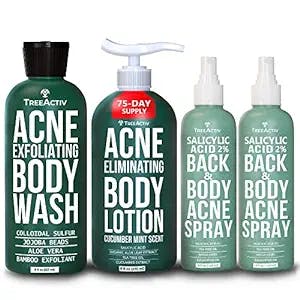 TreeActiv Acne Exfoliating Body Wash & Acne Eliminating Body Lotion & Salicylic Acid Back & Body Acne Spray