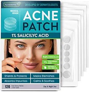 NUVADERMIS Acne Pimple Patches - Dark Spot, Blemish, Zit Treatment - 54% Hydrocolloid Dot Stickers - 120 Patch Pack for Clean Skin - Hyaluronic Salicylic Acid, Tea Tree Oil, Vitamin A - Face Cystic Pore Covers