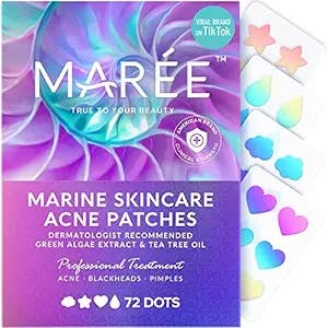MAREE Acne Patches - Anti Wrinkle Pads & Patches with Natural Green Algae Extract & Tea Tree Oil for Hydrocolloid Acne Treatment - Cover and Reduce Zits, Pimples, Blemishes, Spots - 72 Dots