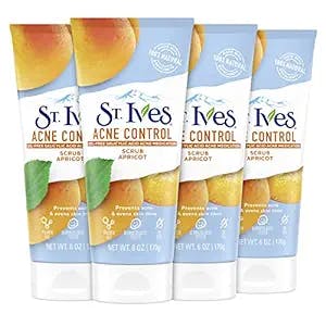St. Ives Acne Control Face Scrub Deeply Exfoliates and Prevents Acne for Smooth, Glowing Skin Apricot Made with Oil-Free Salicylic Acid Acne Medication, Made with 100% Natural Exfoliants 6 oz 4 Count