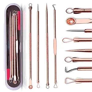 Blackhead Remover Pimple Comedone Extractor Tool Best Acne Removal Kit - Treatment for Blemish, Whitehead Popping, Zit Removing for Risk Free Nose Face Skin with Case (Rose, 4 Piece Set)